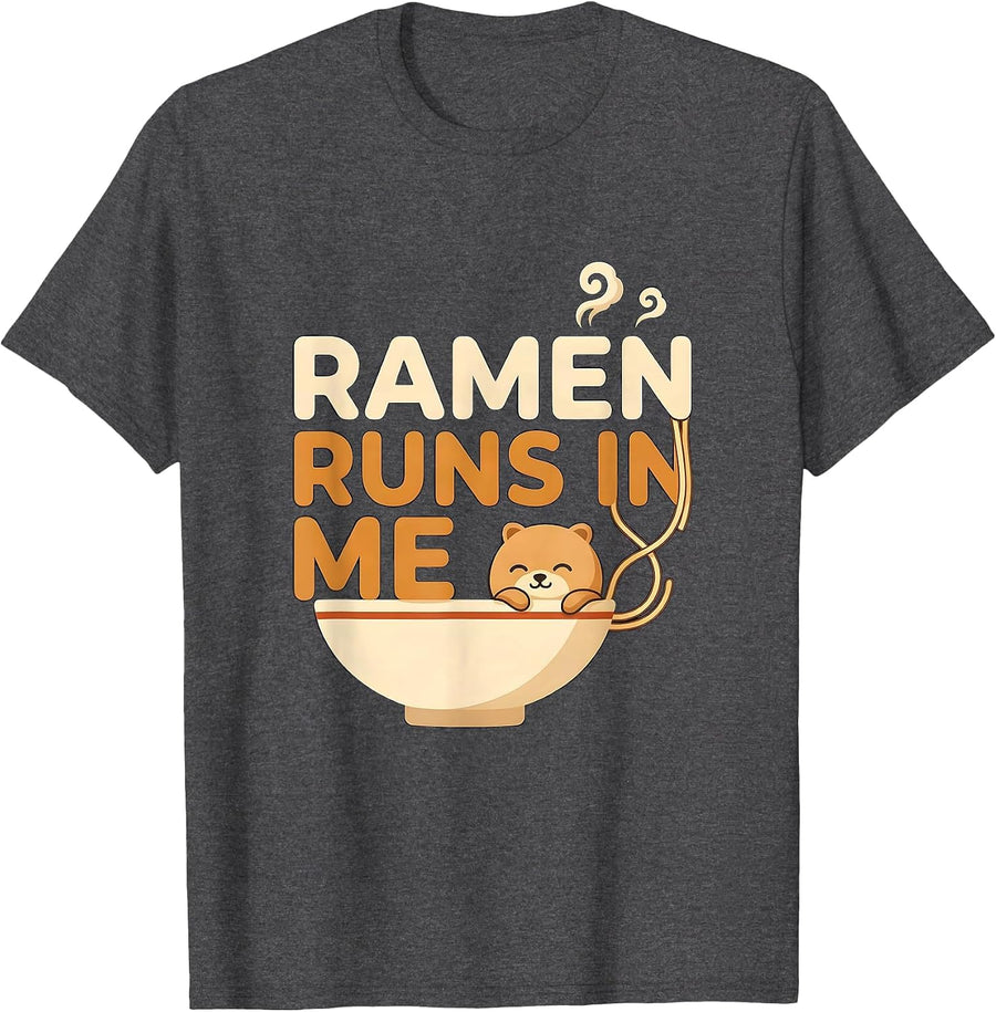 Men's Ramen Runs In Me Kawaii Anime Animal Food Lover Humor T-Shirt - Dark Heather Grey
