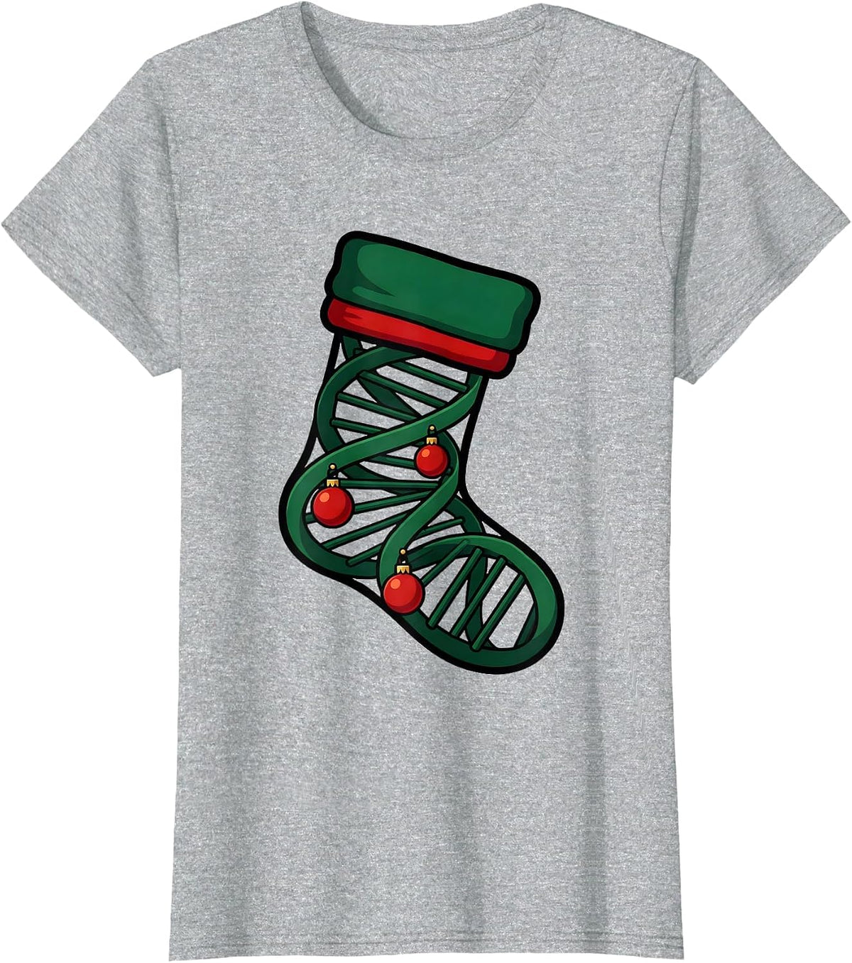 Women's DNA Helix Christmas Stocking Science Teacher Humor T-Shirt - Heather Grey