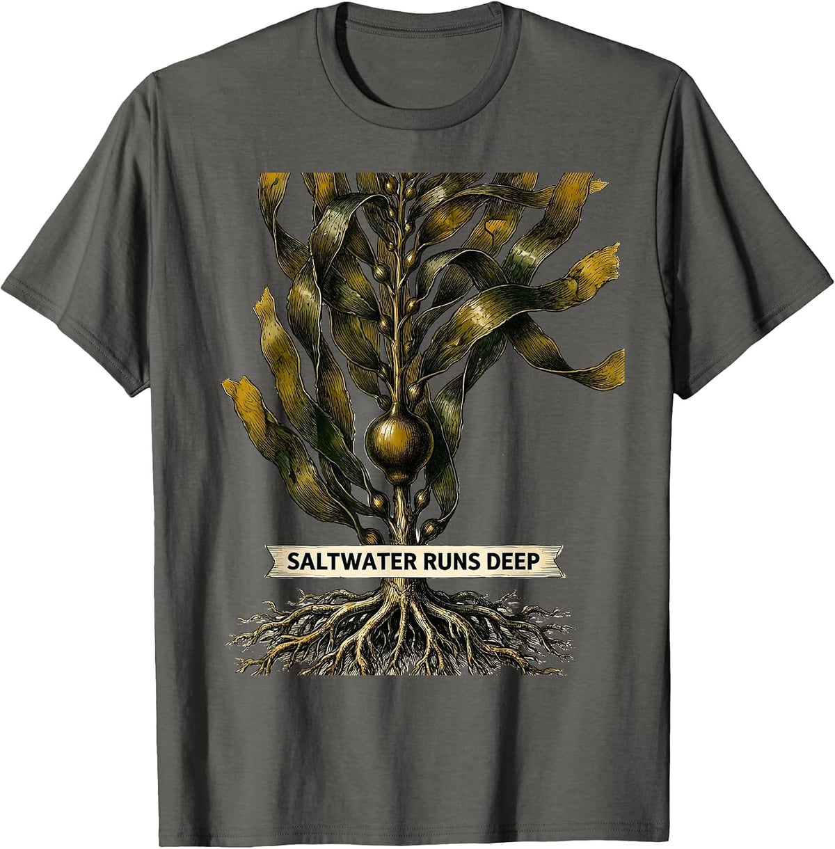 Men's Saltwater Runs Deep Sailor Graphic Design T-Shirt - Asphalt Grey