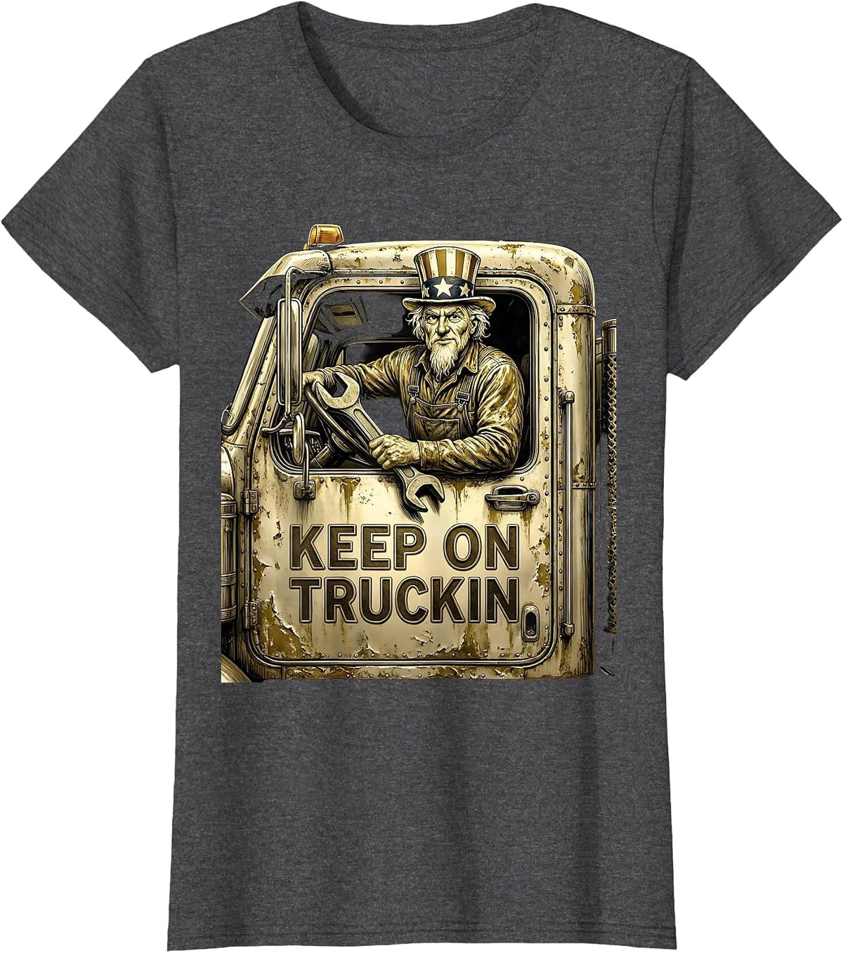 Women's Keep On Truckin Labor Day Truck and Tools Design T-Shirt - Dark Heather Grey