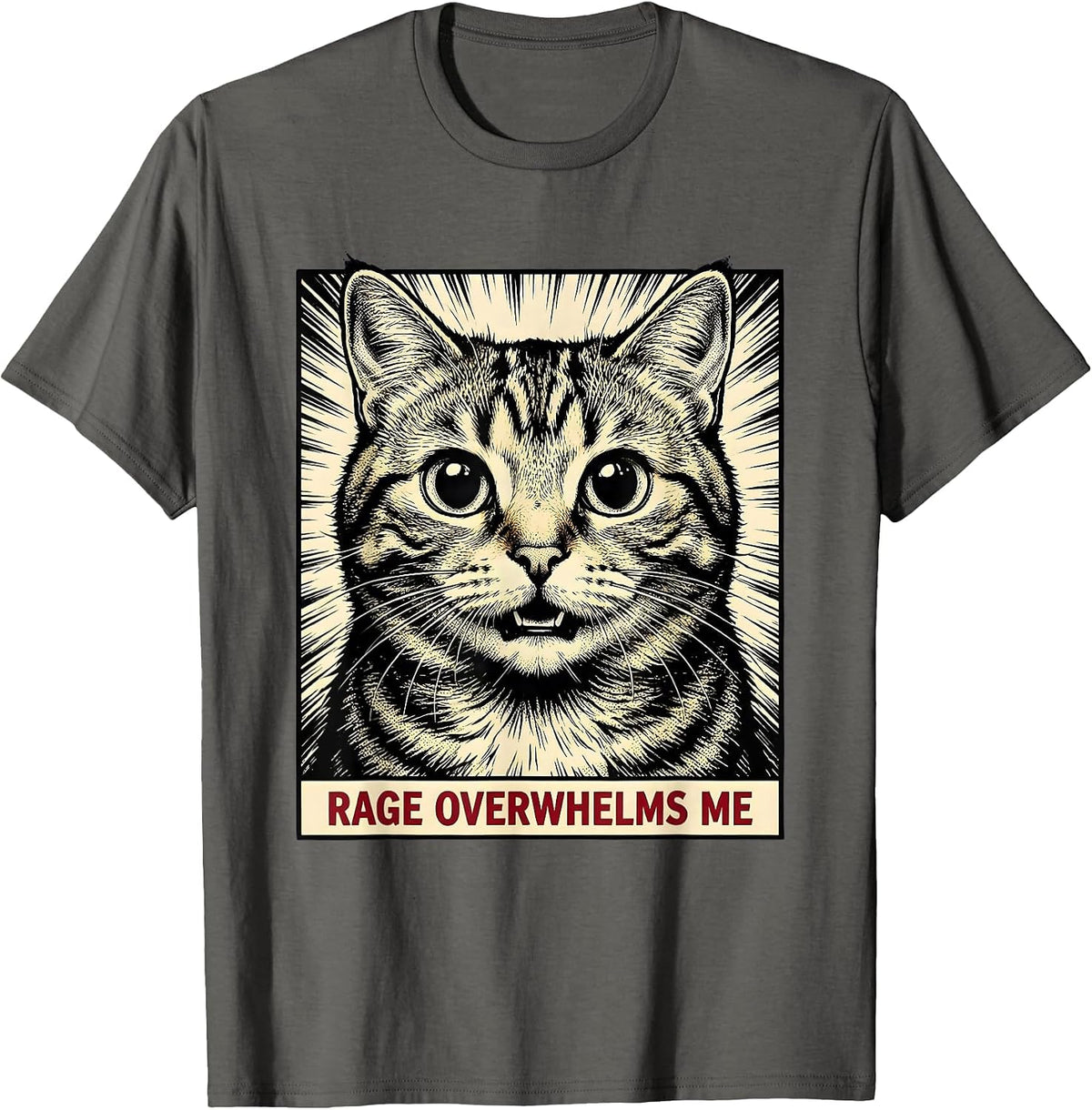 Men's Rage Overwhelms Me Comic Book Cat Meme Sarcastic Humor T-Shirt - Asphalt Grey