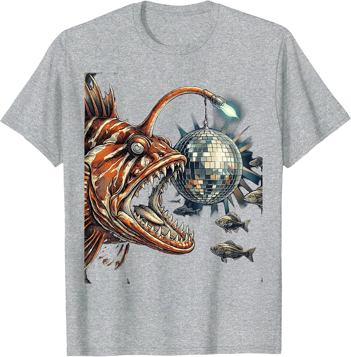 Men's Deep Sea Disco Ball Anglerfish Illustration T-Shirt - Heather Grey