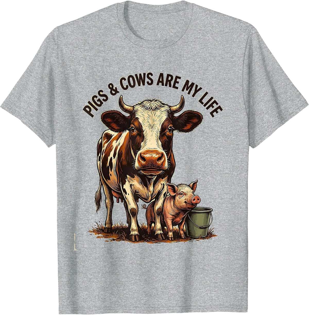 Men's Pigs & Cows Are My Life Funny Farm Animal Farmer Humor T-Shirt - Heather Grey