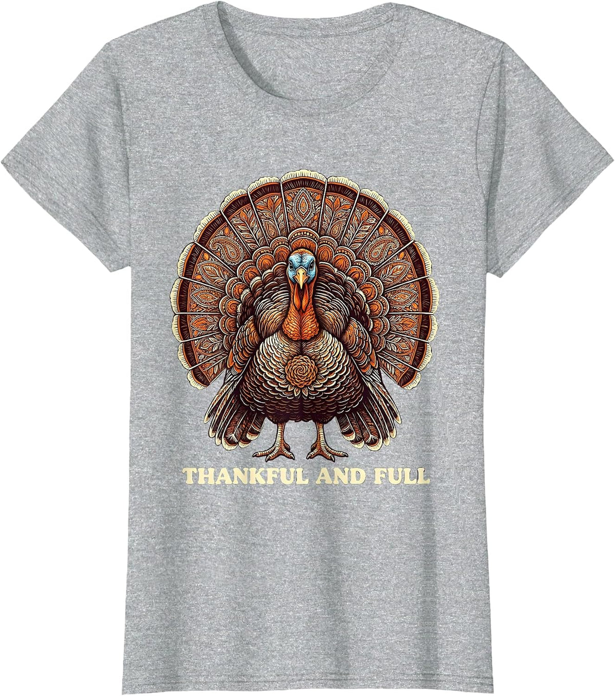 Thankful And Full Thanksgiving Graphic Design T-Shirt - Heather Grey