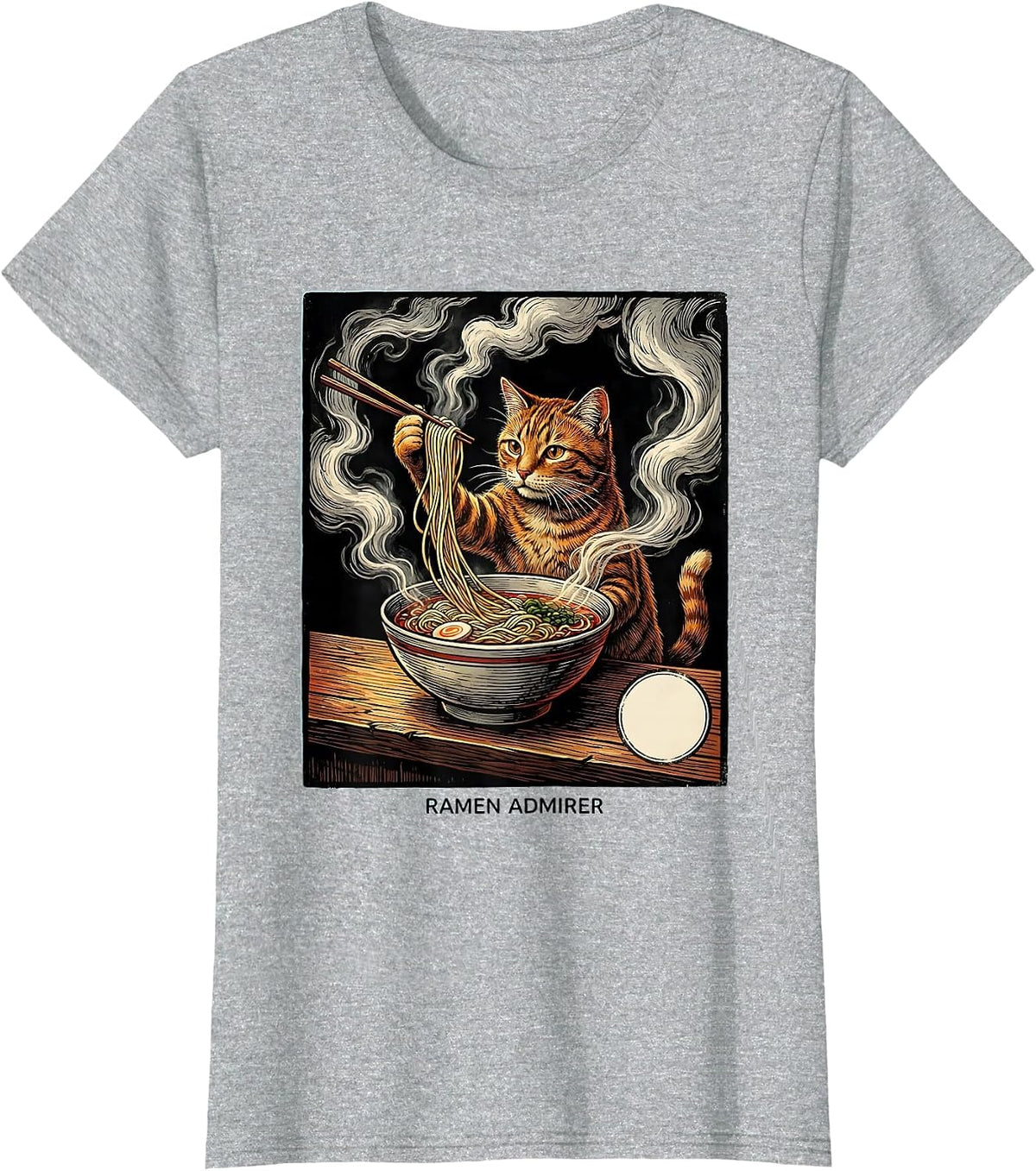 Women's Ramen Admirer Funny Cat Ramen Japanese Anime Kawaii Gifts T-Shirt - Heather Grey