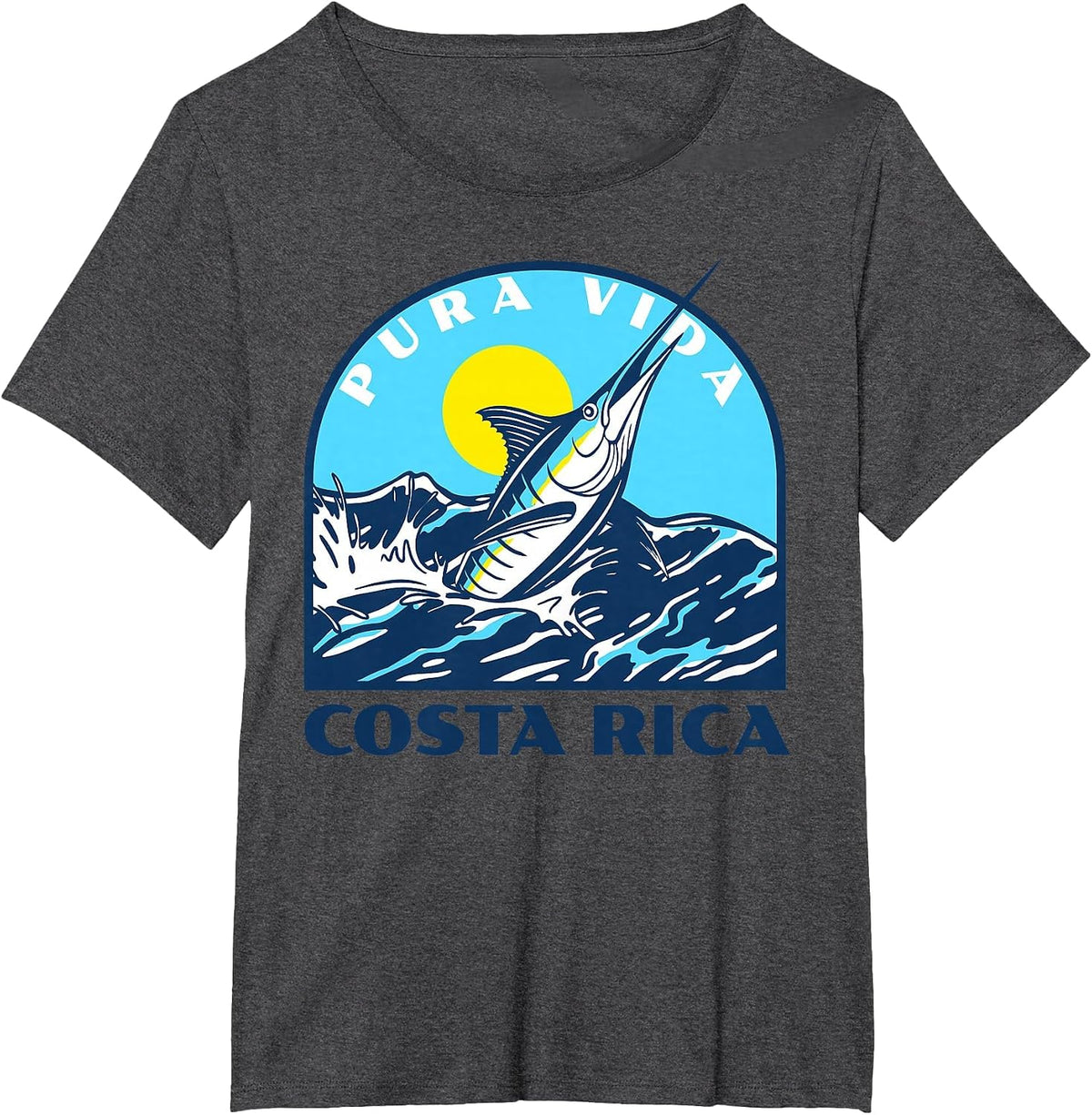 Pura Vida Costa Rica Fishing -Marlin and Sailfish Adventure T-Shirt - Dark Heather Grey