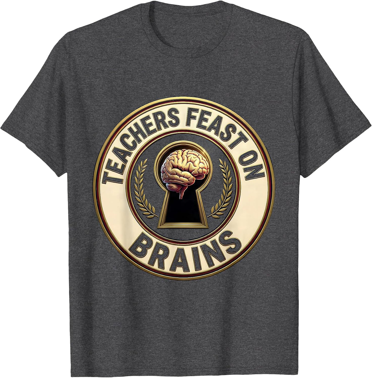 Teachers Feast On Brains Funny Zombie Teacher Halloween T-Shirt - Dark Heather Grey