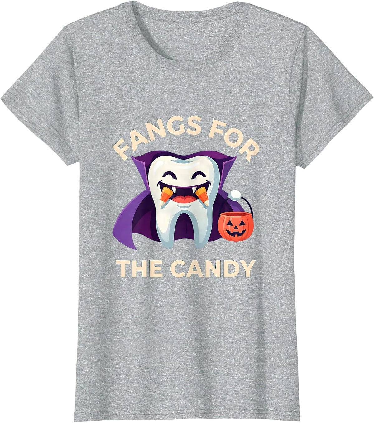 Fangs for the Candy Dental Halloween Design T-Shirt - Heather Grey