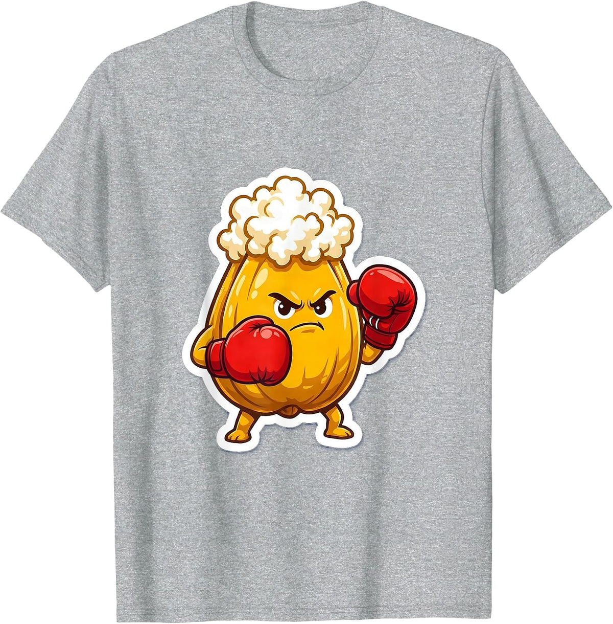 Men's Popcorn Boxer Cute Fighting Kernel Graphic T-Shirt - Heather Grey