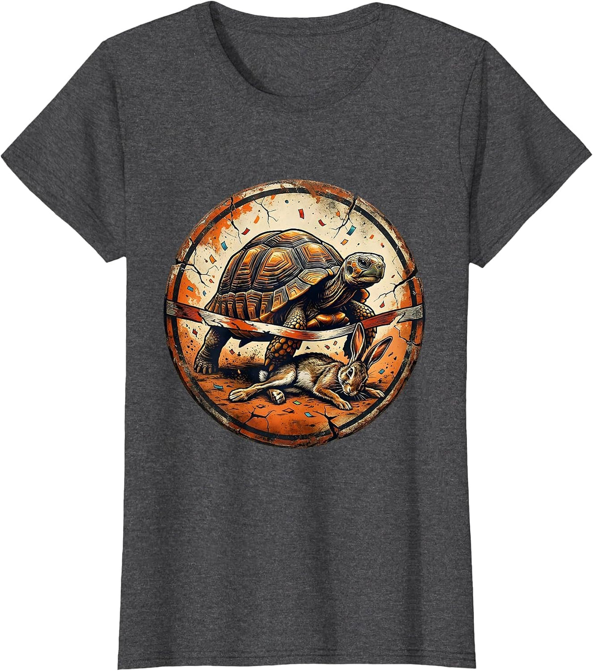 Women's Tortoise Beats Hare Finish Line Victory Graphic T-Shirt - Dark Heather Grey