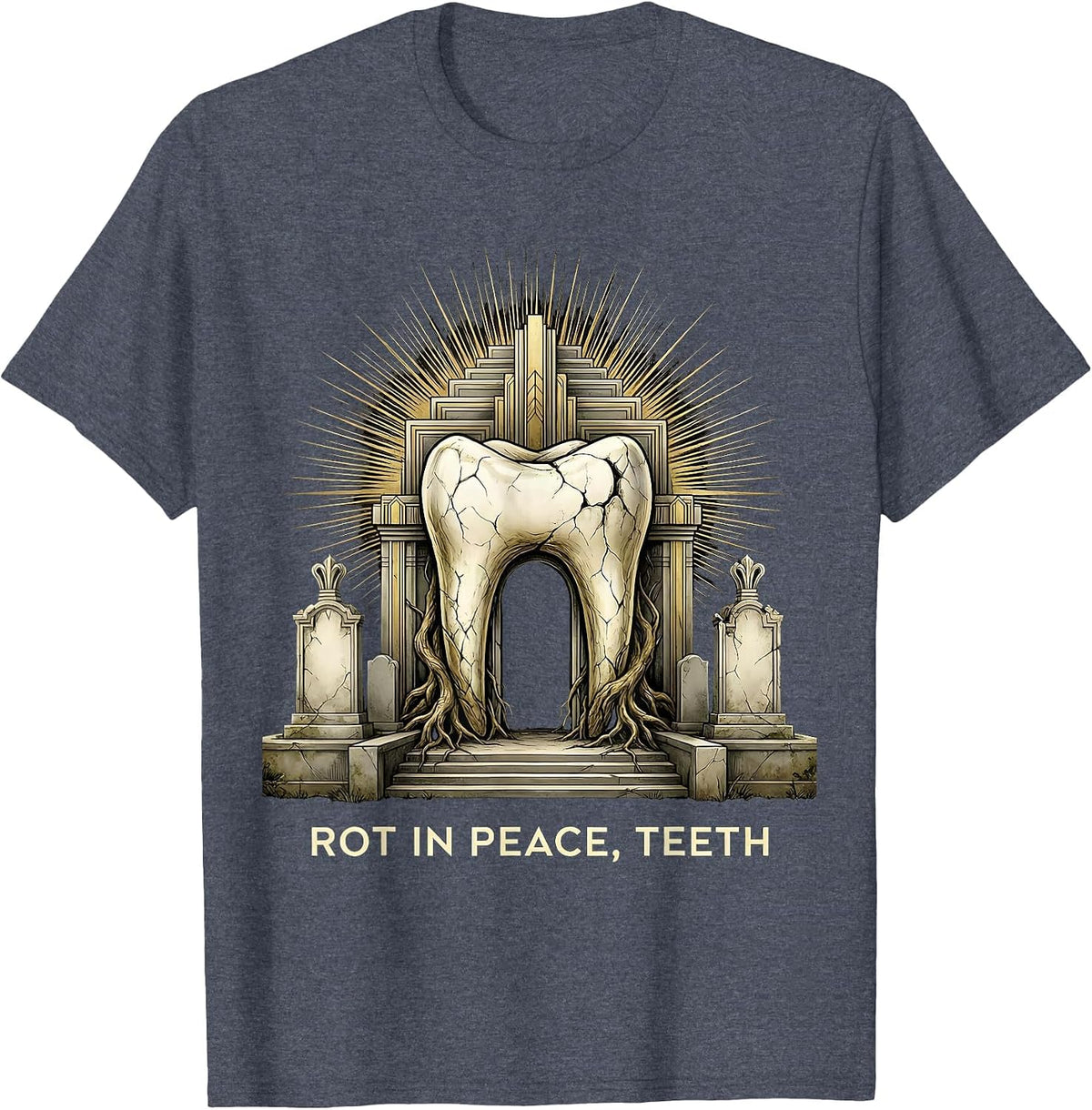 Men's Rot In Peace Teeth Halloween Dental Design T-Shirt - Heather Blue