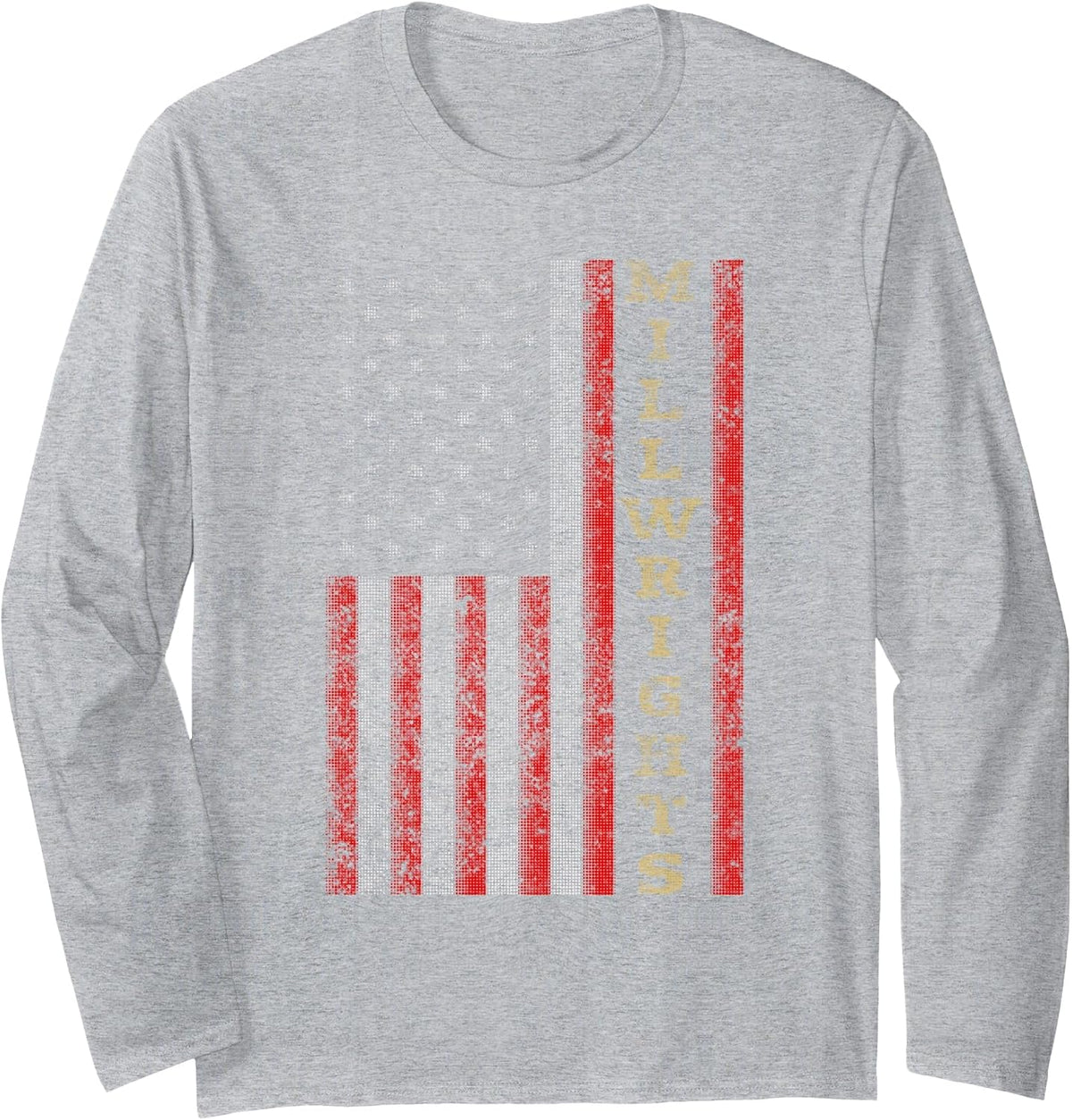 Cool Patriotic Millwrights US Flag Long Sleeve Shirt - Adult Unisex Heather Grey