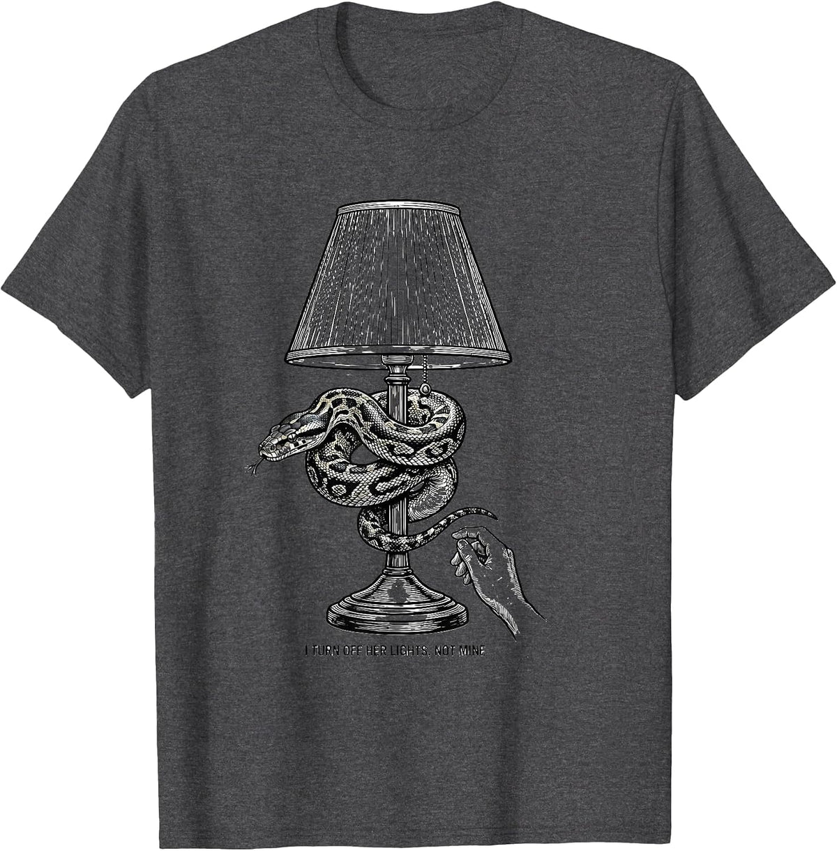 Men's I Turn Off Her Lights, Not Mine Funny Ball Python Snake T-Shirt - Dark Heather Grey