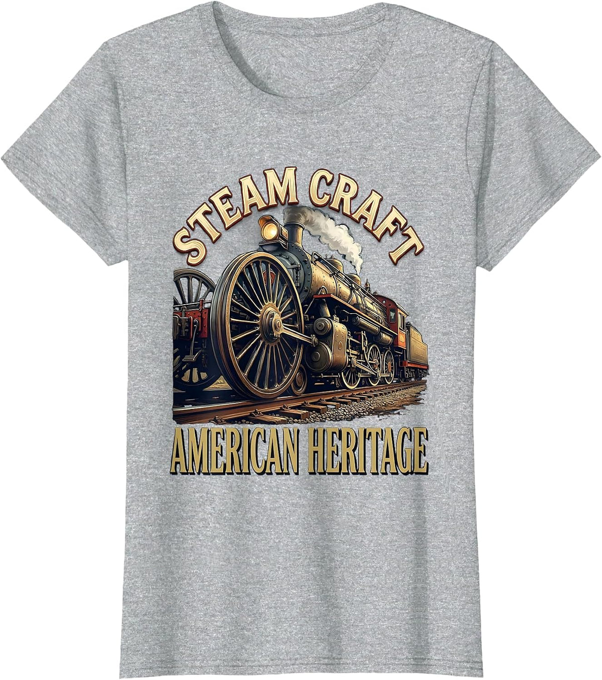 Women's Steam Craft American Heritage Vintage Steam Locomotive Train T-Shirt - Heather Grey