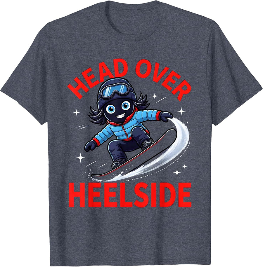 HEAD OVER HEELSIDE Funny Cartoon Snowboarder Birthday T-Shirt - Heather Blue