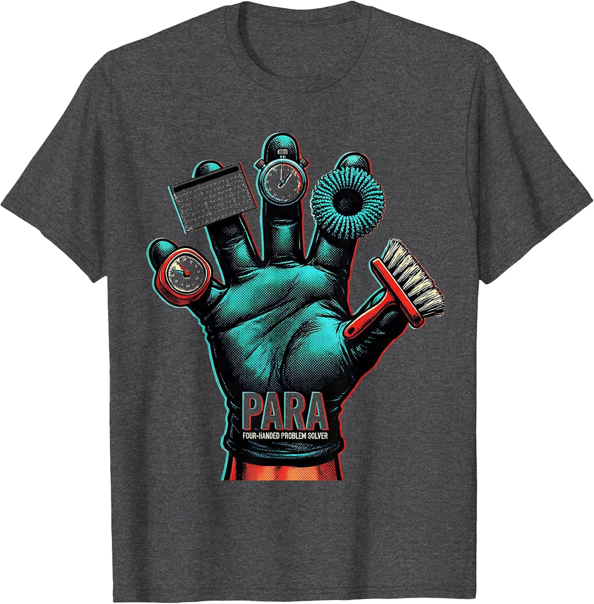 Para, Four-Handed Problem Solver Funny Paraprofessional T-Shirt - Dark Heather Grey