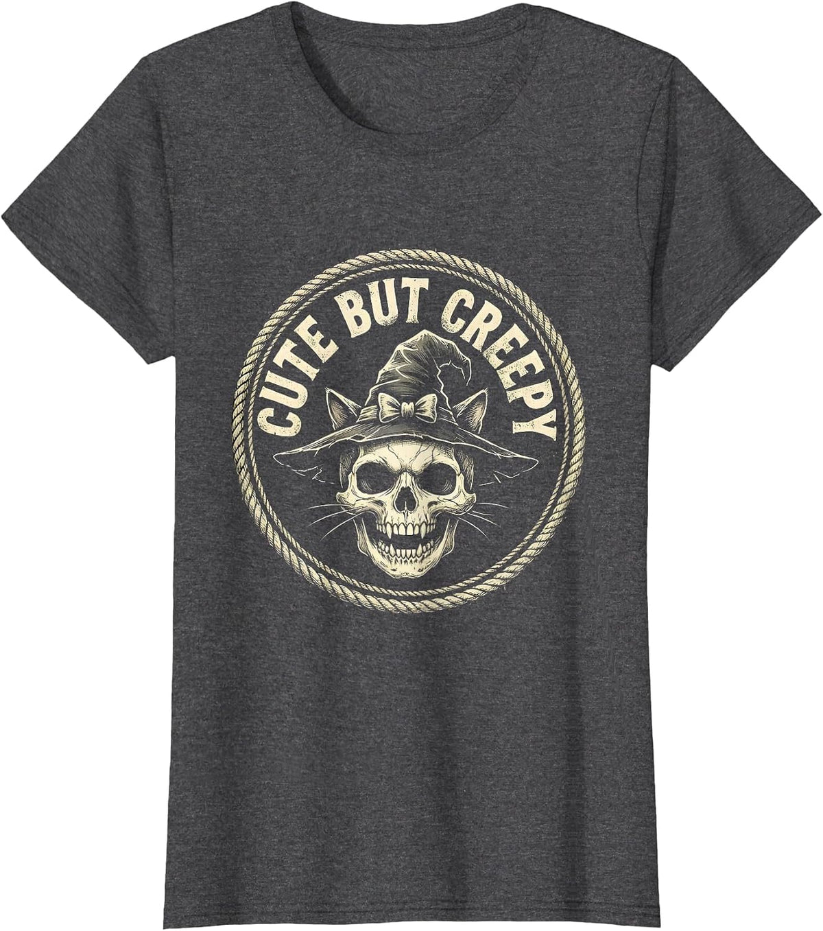 Women's Cute But Creepy Girl Halloween Spooky Design T-Shirt - Dark Heather Grey