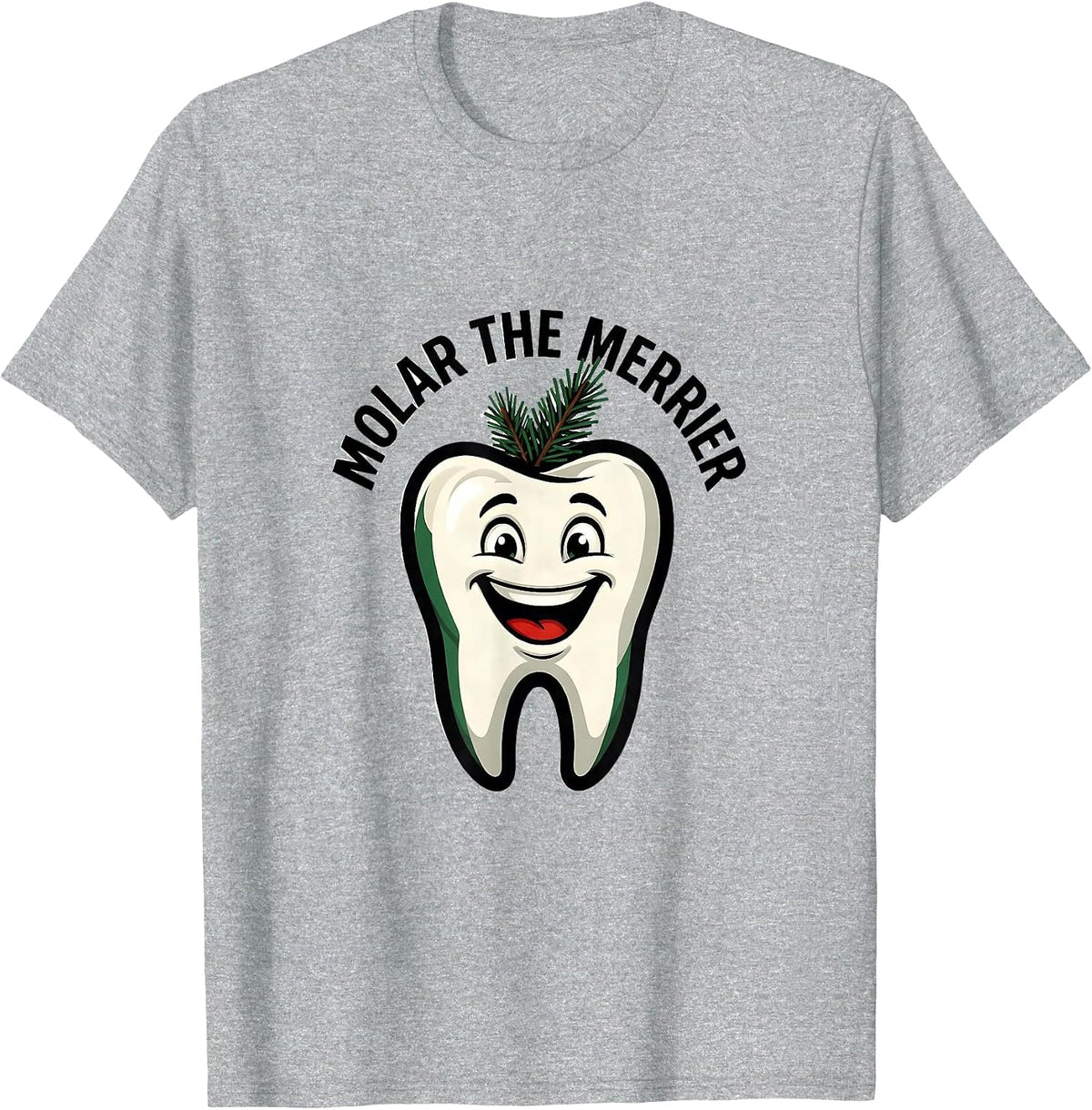 Men's Molar the Merrier Funny Dental Christmas Dentist Dental T-Shirt - Heather Grey