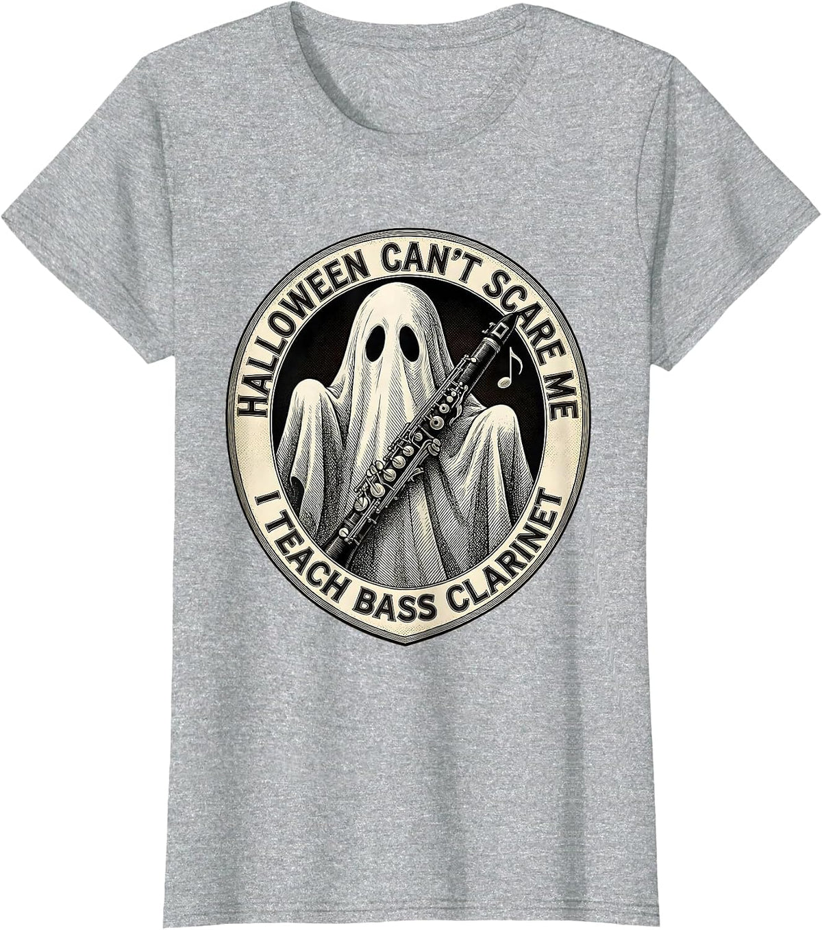 Women's Halloween Can't Scare Me, I Teach Bass Clarinet Teacher T-Shirt - Heather Grey