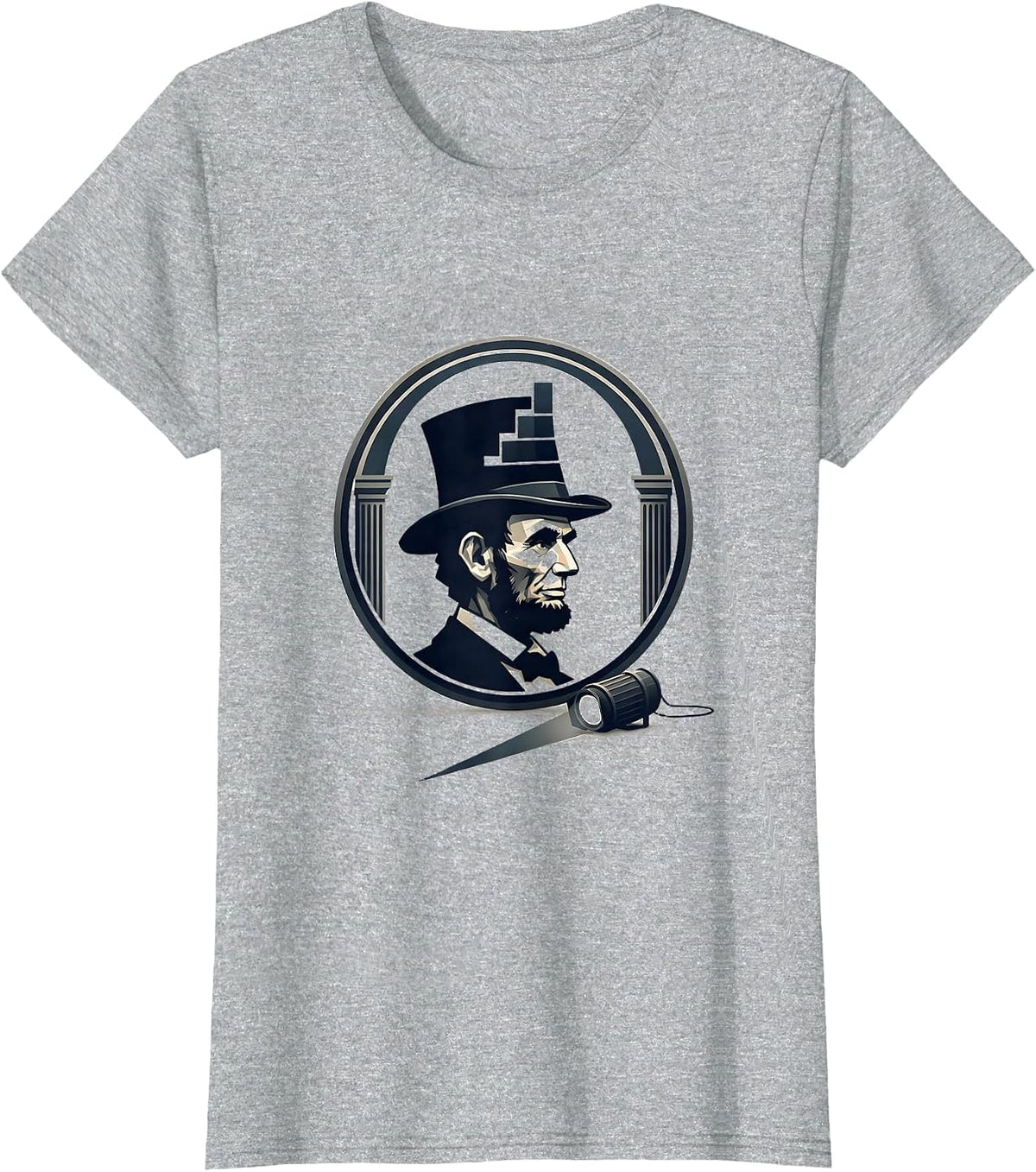 Sealed Lincoln Badge Editorial Conceptual History Buff Humor T-Shirt - Heather Grey