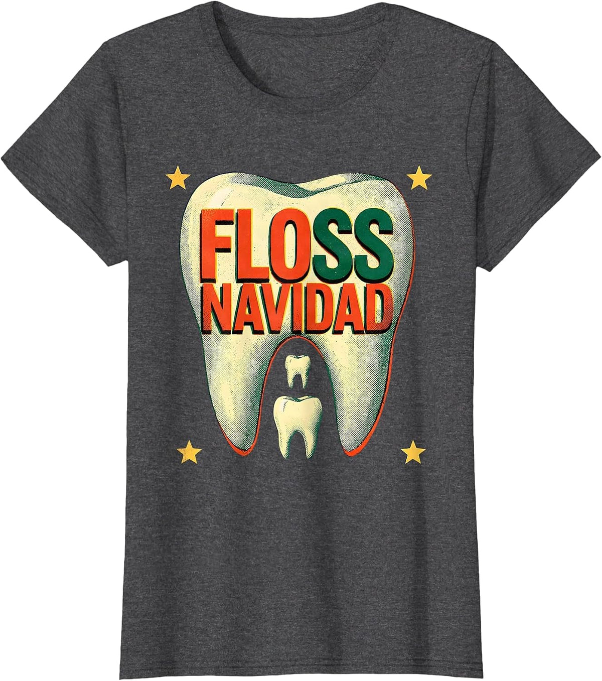 Women's Floss Navidad Risograph Funny Dental Christmas Dental Team T-Shirt - Dark Heather Grey
