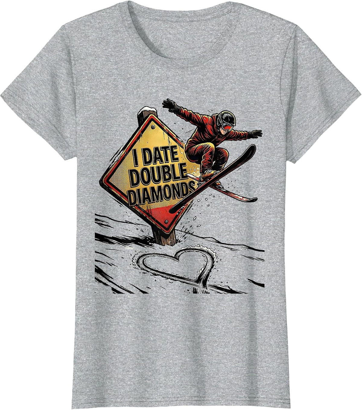 I Date Double Diamonds Funny Ski Humor Ski Lover Gift T-Shirt - Heather Grey