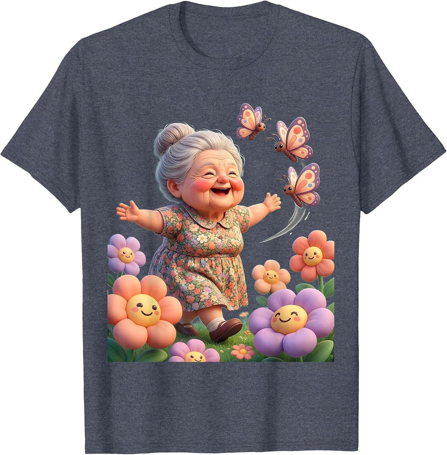 Mimi Chasing Butterflies in the Field T-Shirt - Heather Blue