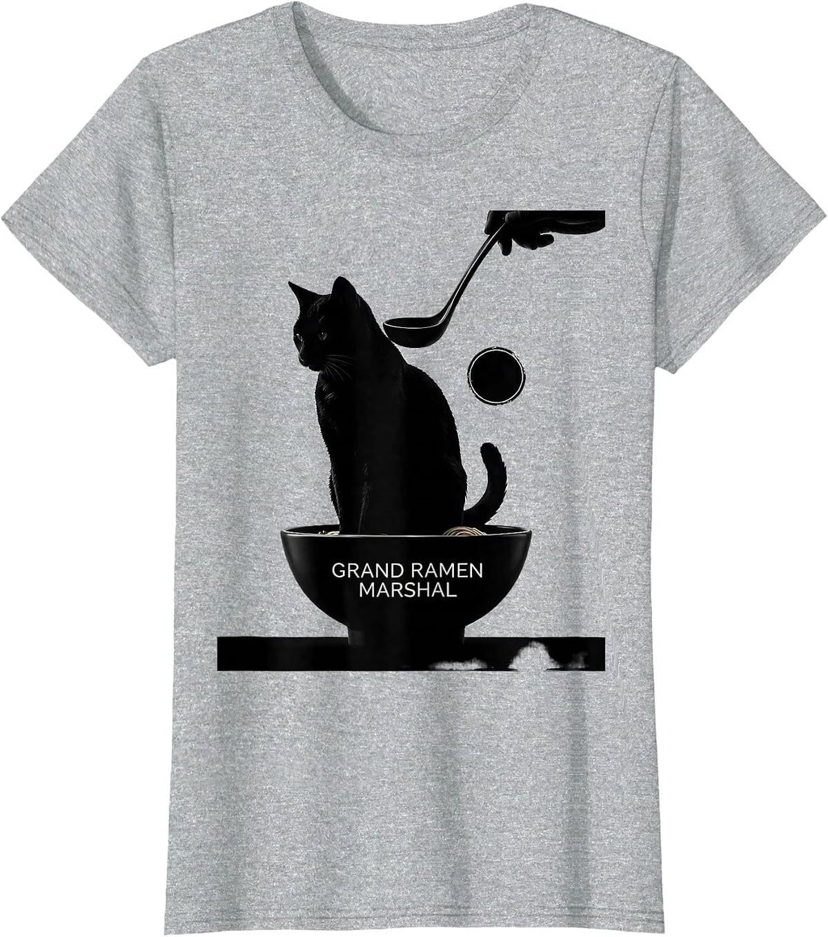 Women's Grand Ramen Marshal Silhouette Kawaii Anime Cat Ramen Lover T-Shirt - Heather Grey
