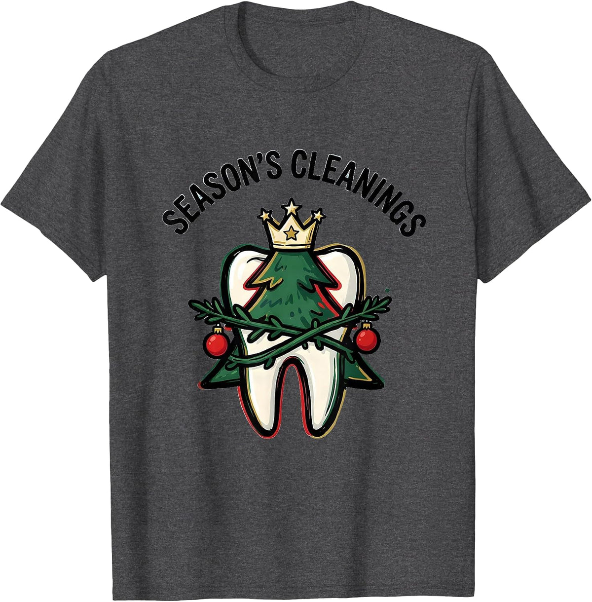 Men's Season's Cleanings Funny Dental Christmas Dentist Dental T-Shirt - Dark Heather Grey