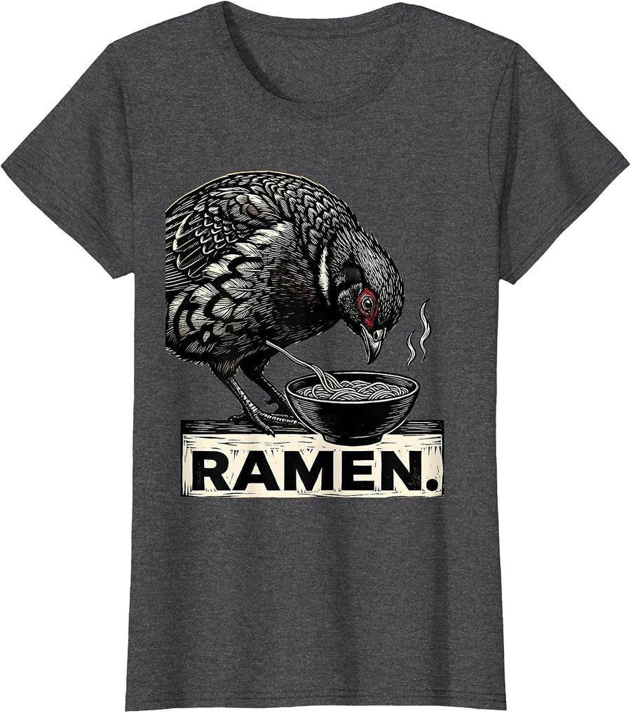 Women's Ramen Japanese Quail Kawaii Anime Animal Food Lover T-Shirt - Dark Heather Grey