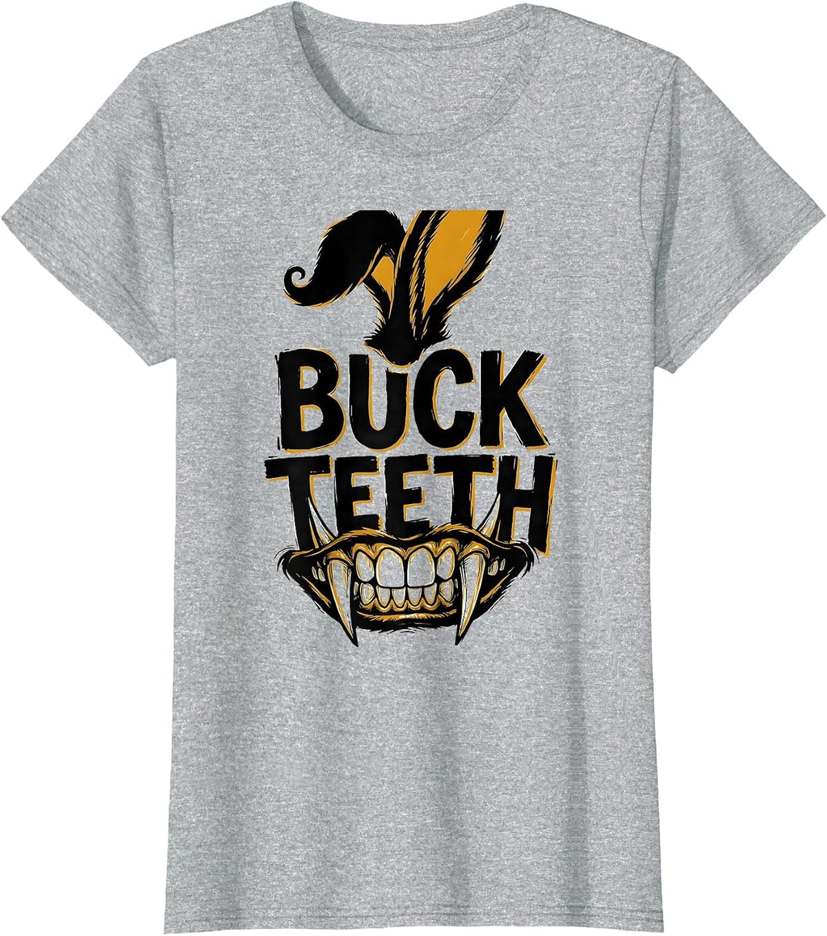 Women's Buck Teeth Alt Goth Horror Rabbit Cute Creepy Aesthetic T-Shirt - Heather Grey