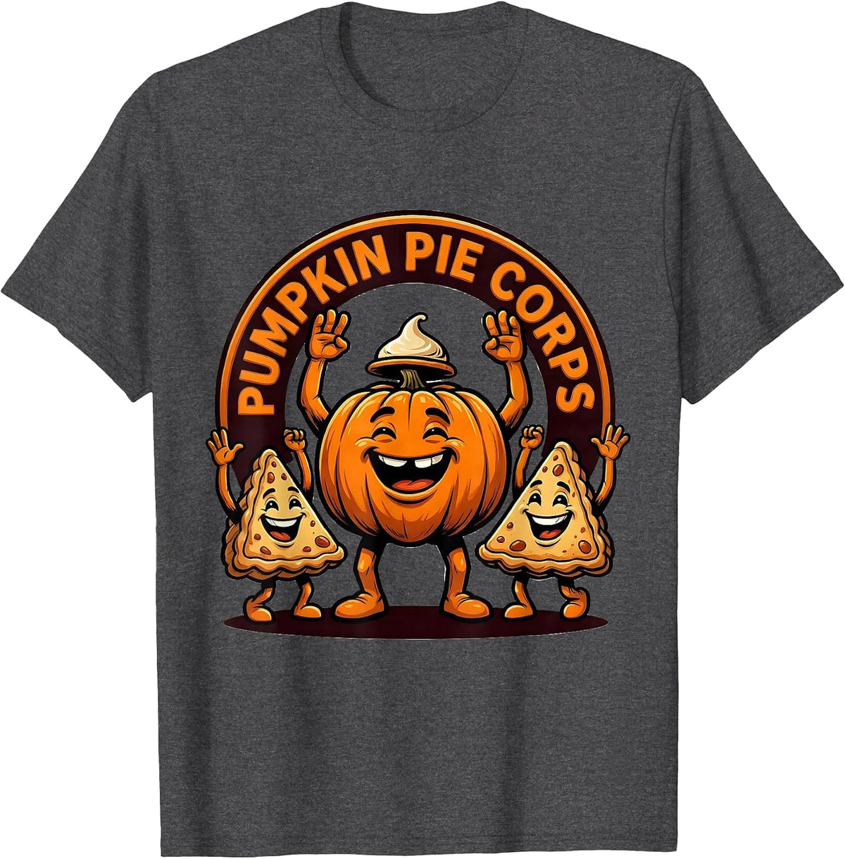 Men's Pumpkin Pie Corps Funny Thanksgiving Pie Lover Crew T-Shirt - Dark Heather Grey