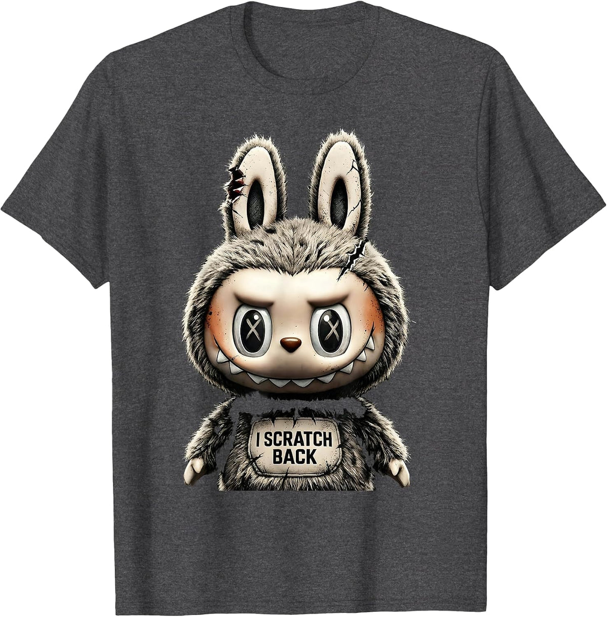 I Scratch Back Distressed Creepy Cute Goth Bunny Horror T-Shirt - Dark Heather Grey