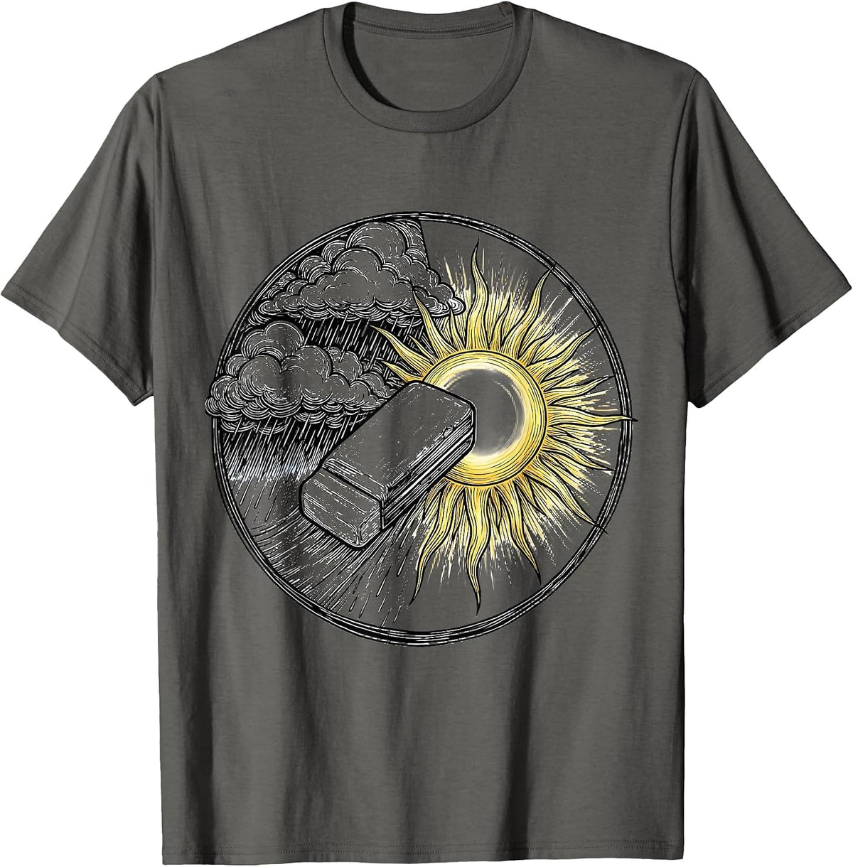 Teacher Eraser Clears Storm Clouds Sunshine Art T-Shirt - Asphalt Grey