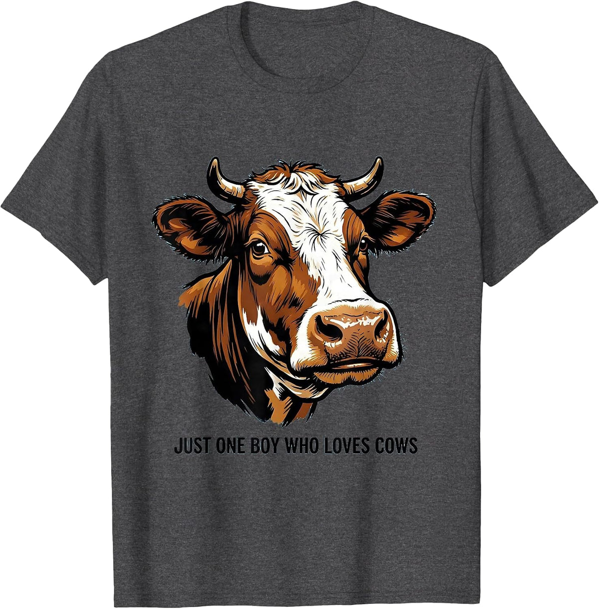 Men's Just One Boy Who Loves Cows Cartoon Farm Kid Humor T-Shirt - Dark Heather Grey