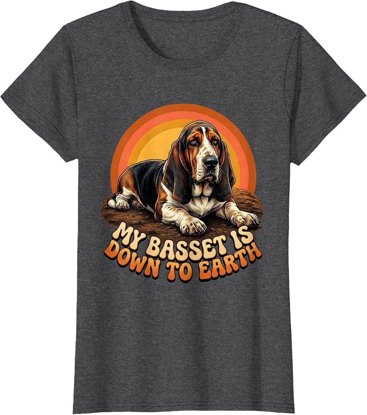 Women's My Basset Is Down To Earth Funny Basset Hound Owner Breed T-Shirt - Dark Heather Grey