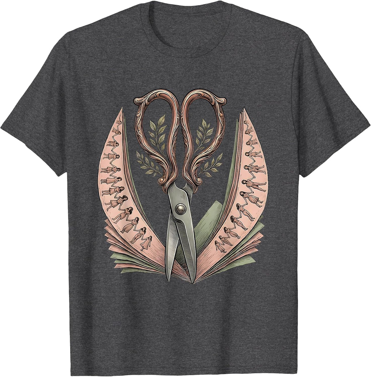 Kindergarten Teacher Scissors Paper Chain Graphic T-Shirt - Dark Heather Grey