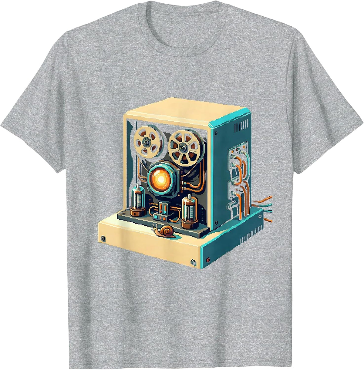 Men's Pixel-Art Vintage Computer Aging Humor T-Shirt - Heather Grey