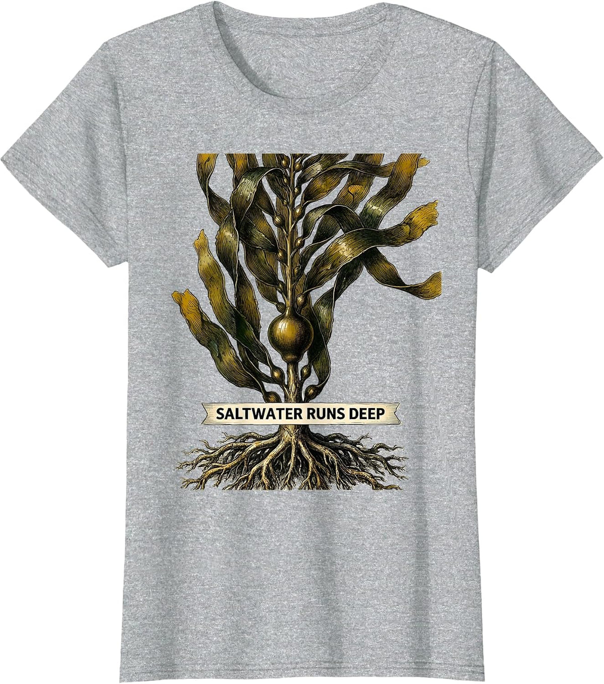 Women's Saltwater Runs Deep Sailor Graphic Design T-Shirt - Heather Grey
