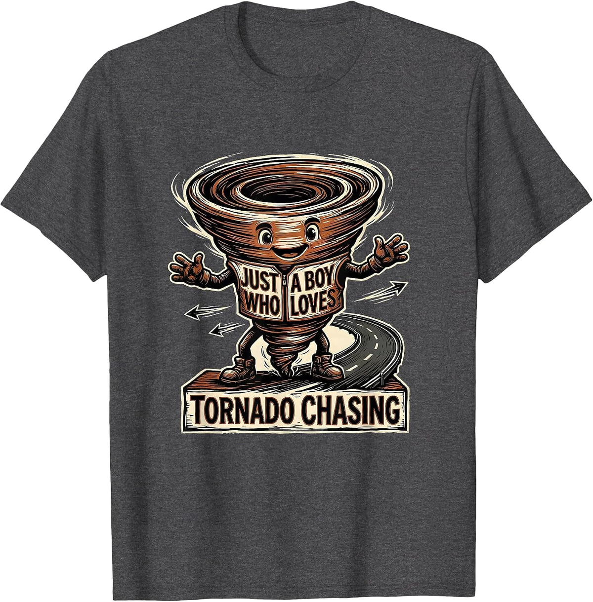 Just A Boy Who Loves Tornado Chasing Funny Storm Chaser T-Shirt - Dark Heather Grey
