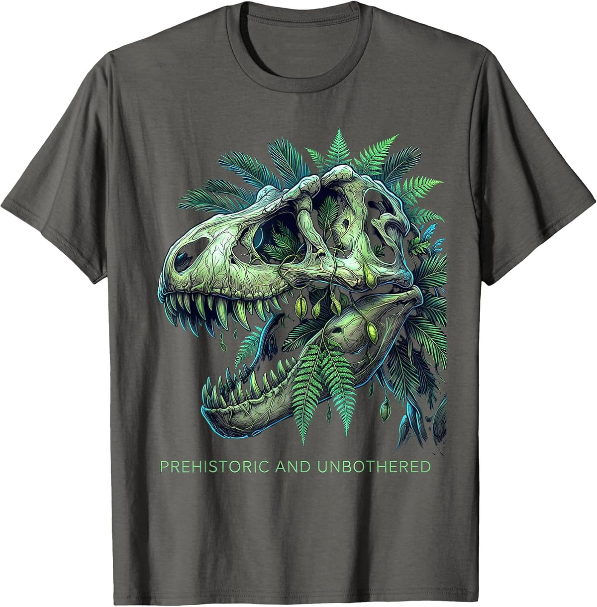 Men's Prehistoric and Unbothered Dinosaur Design T-Shirt - Asphalt Grey