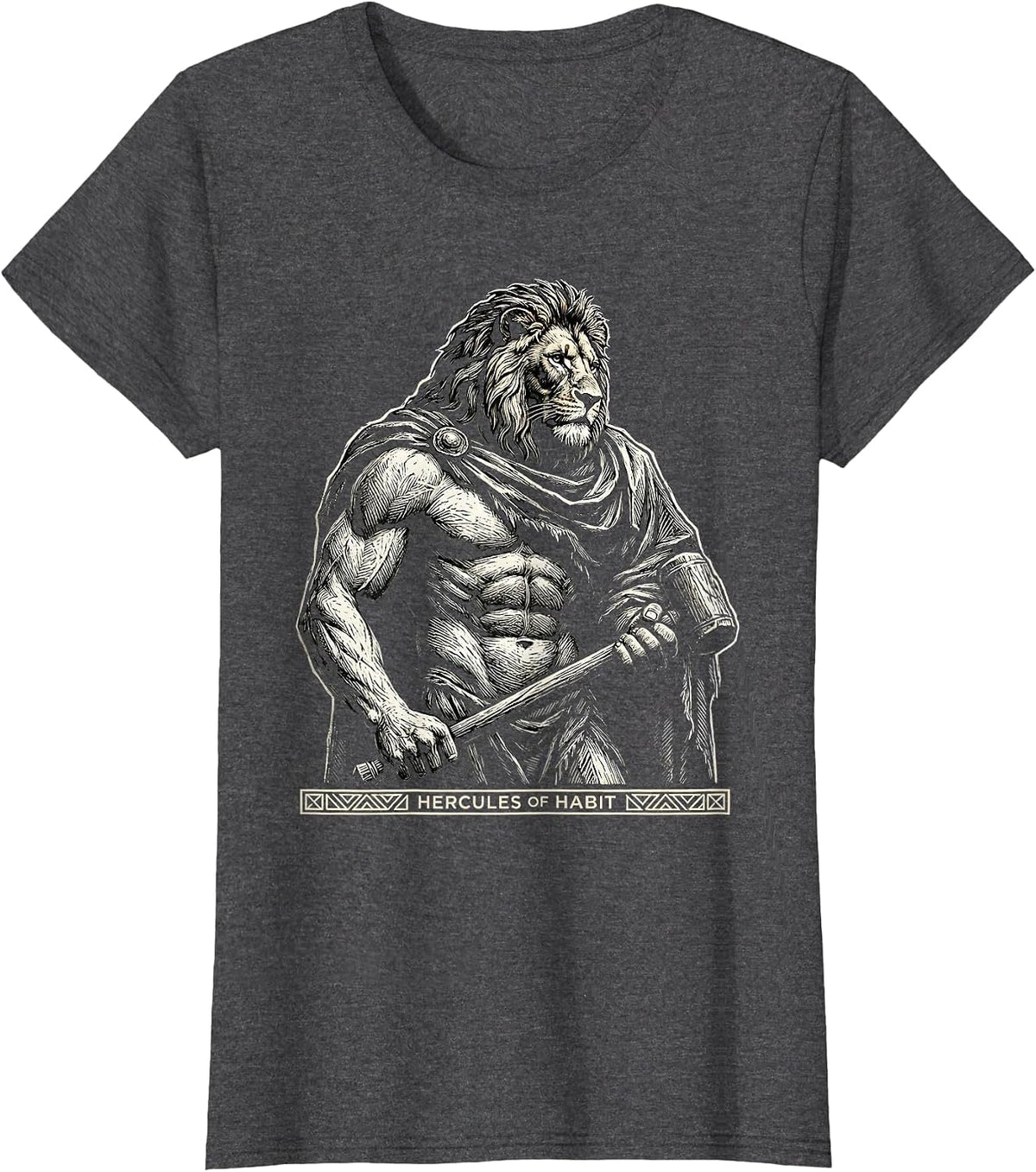Women's Hercules Of Habit Funny Greek Mythology Gods Pun Parody T-Shirt - Dark Heather Grey