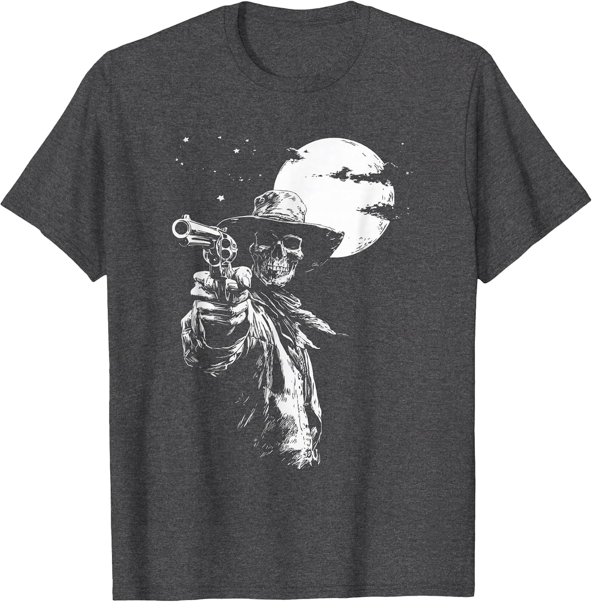 Skeleton Cowboy Gunslinger Moon Goth Outlaw Western Gothic T-Shirt - Dark Heather Grey