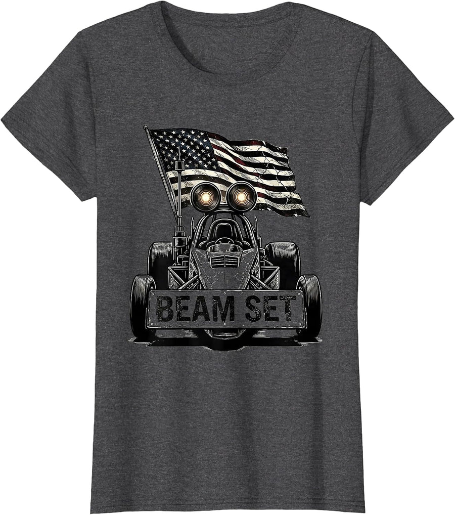 Women's Beam Set Patriotic RC Car Drag Racing American Flag Hobbyist T-Shirt - Dark Heather Grey