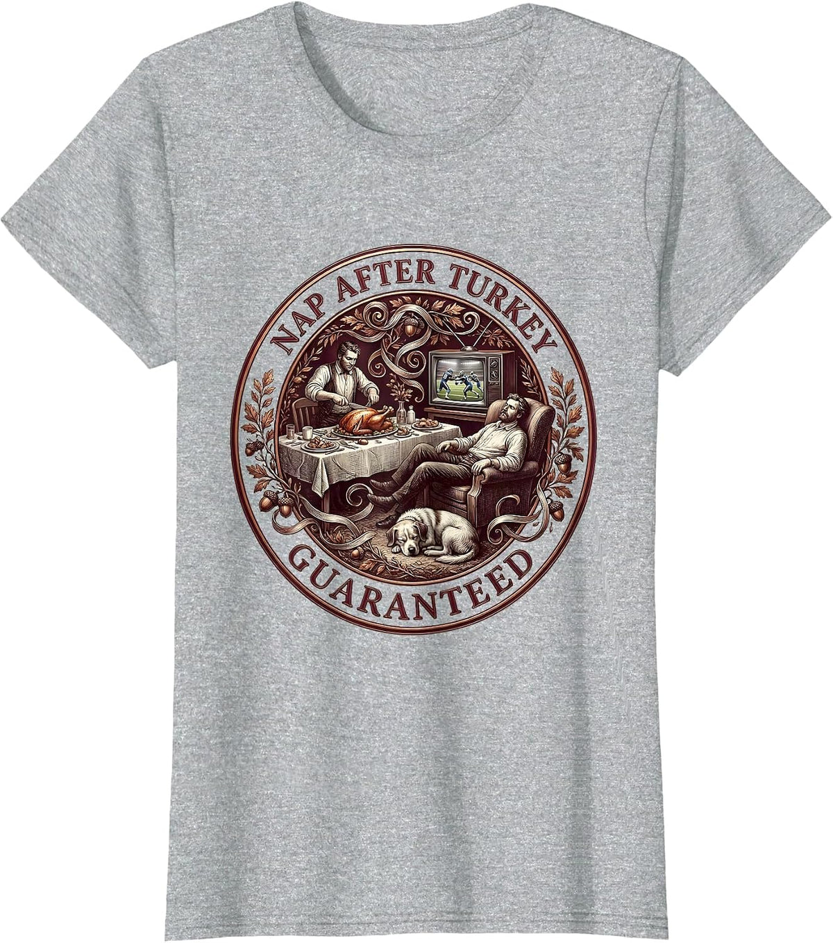 Nap After Turkey Guaranteed Thanksgiving Design T-Shirt - Heather Grey
