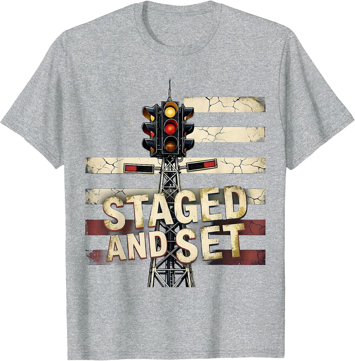 Men's Staged And Set Vintage Patriotic RC Car Drag Racing Hobbyist T-Shirt - Heather Grey
