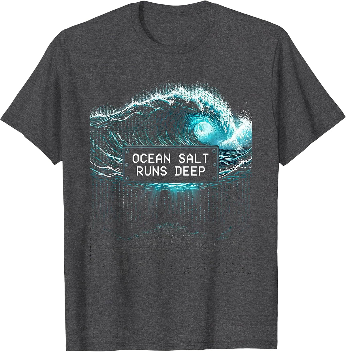 Men's Ocean Salt Runs Deep Salty Sea Design T-Shirt - Dark Heather Grey