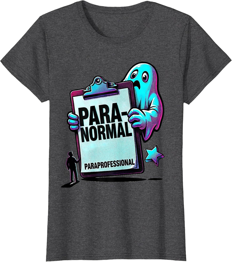 Women's Para-Normal Paraprofessional Pop Art Halloween Ghost SPED T-Shirt - Dark Heather Grey