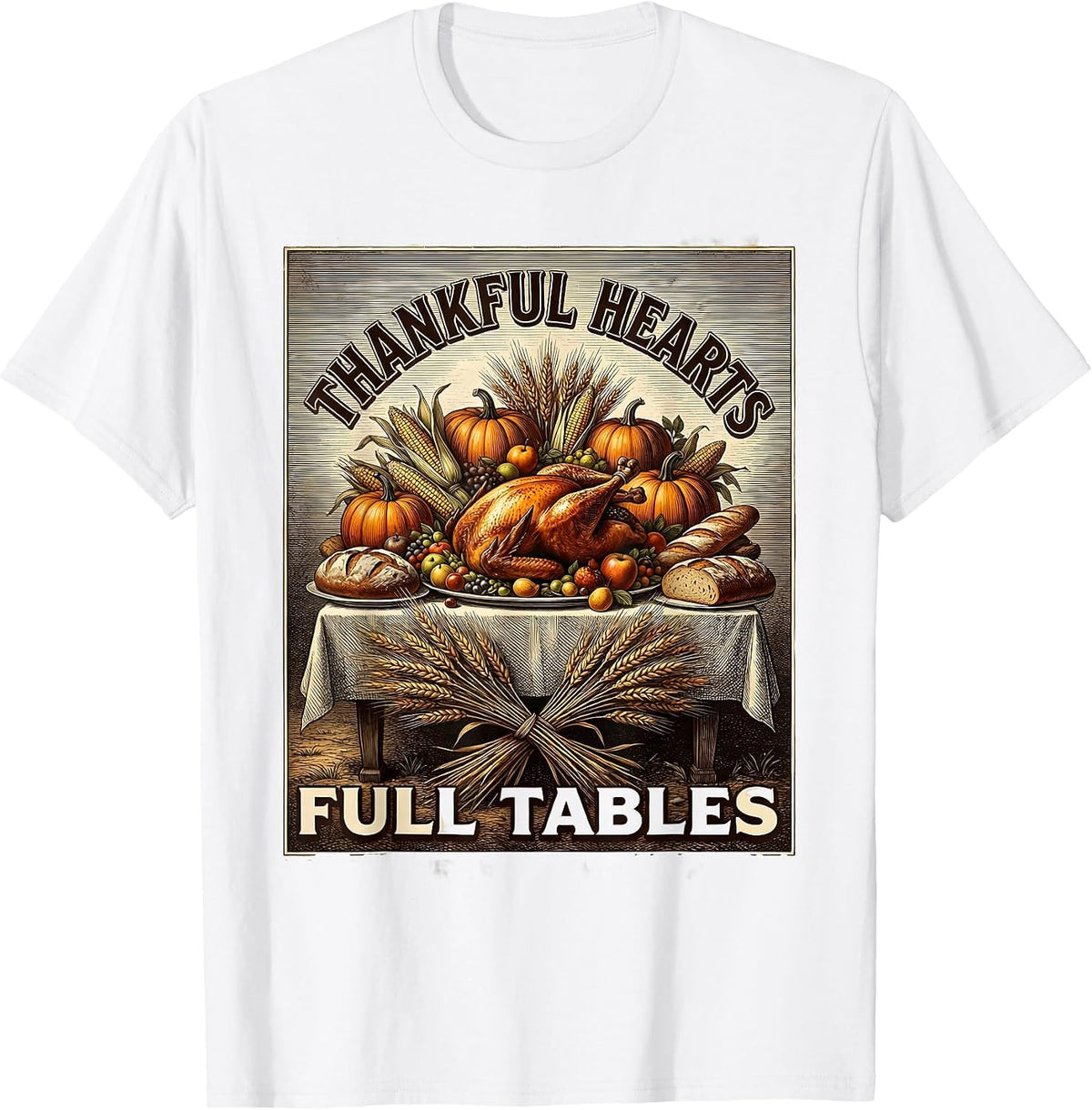 Men's Thankful Hearts Full Tables Thanksgiving Family T-Shirt - White