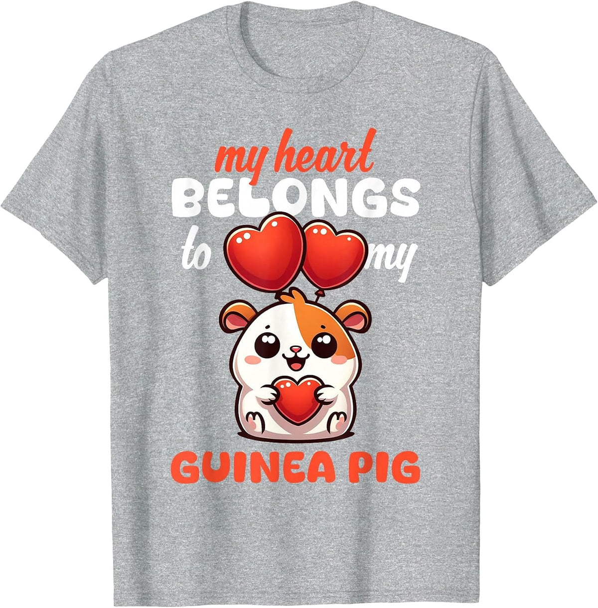 Cute My Heart Belongs to My Guinea Pigs Lover Graphic Cavy T-Shirt - Heather Grey